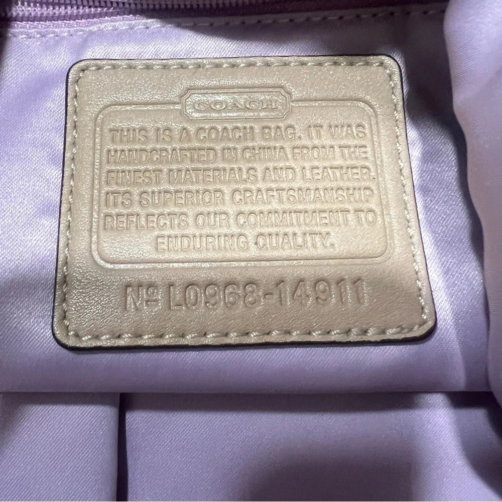 Coach Hobo Tan Shoulder Bag Signature Monogram Light Khaki Sand Lavender